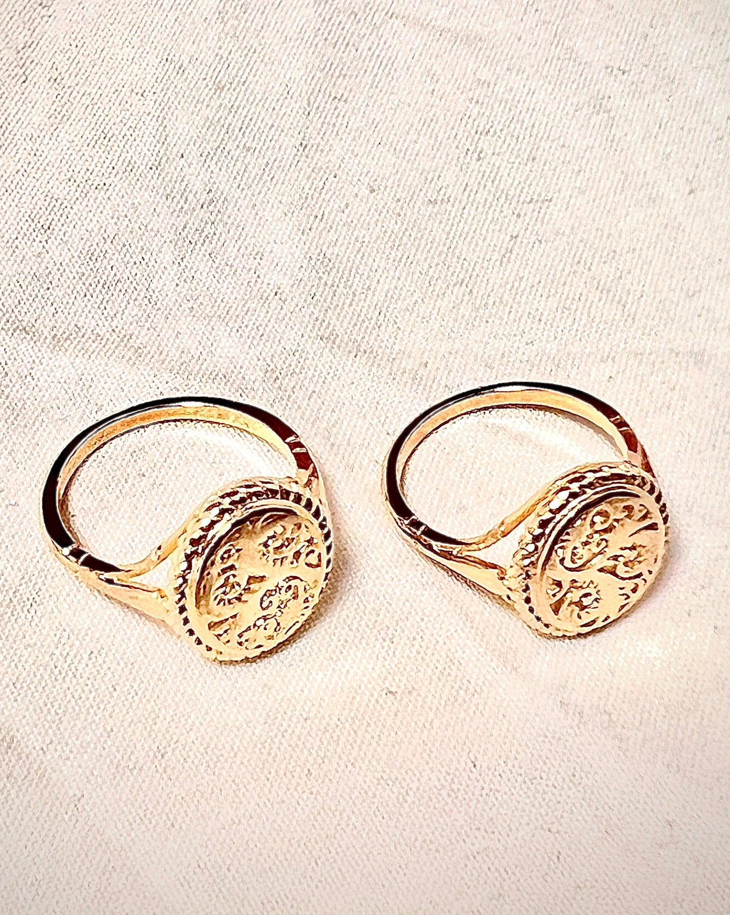 Gold Plated Ring with Engraving - Retro Style