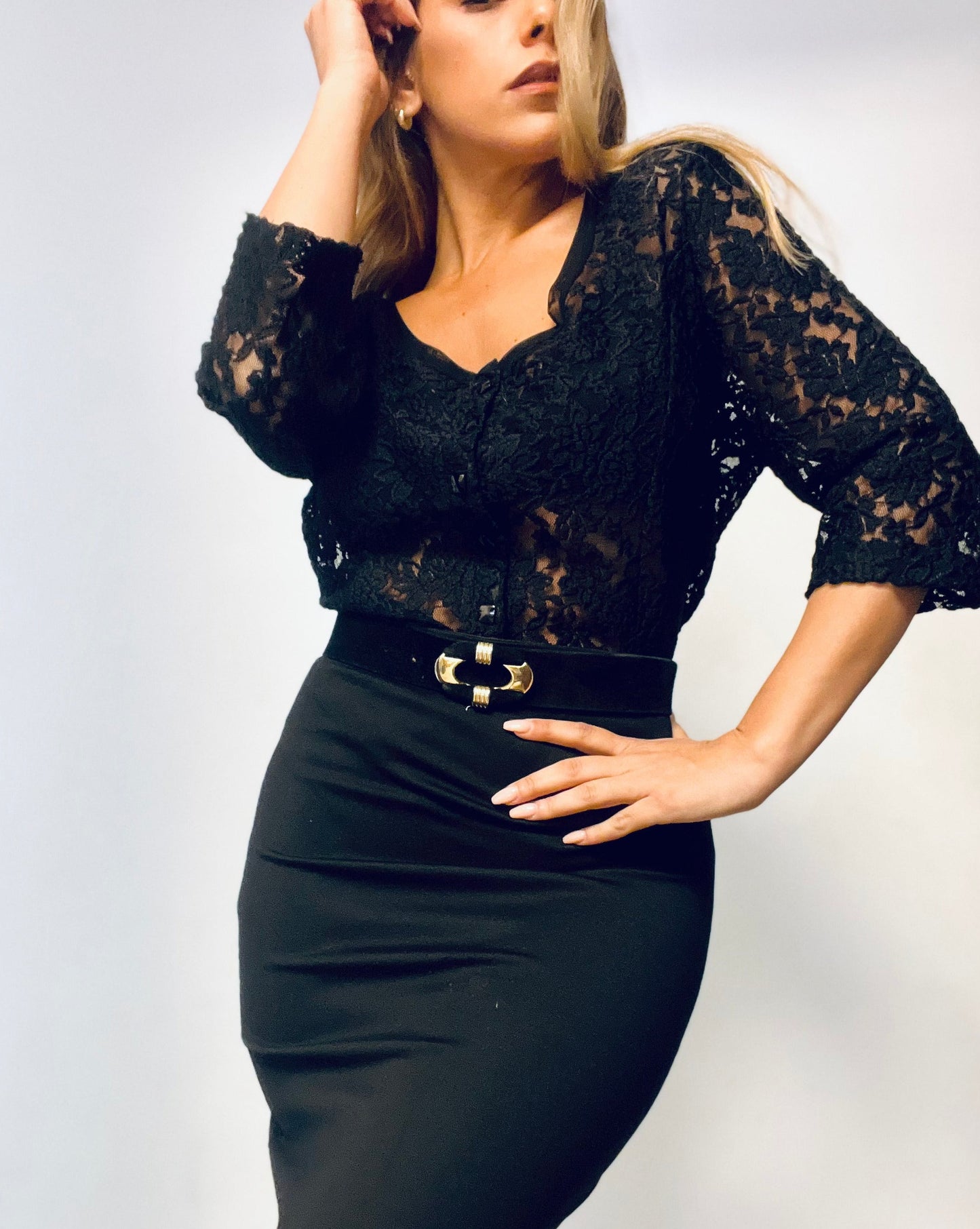 Black Lace Mid-Length Sleeve Top