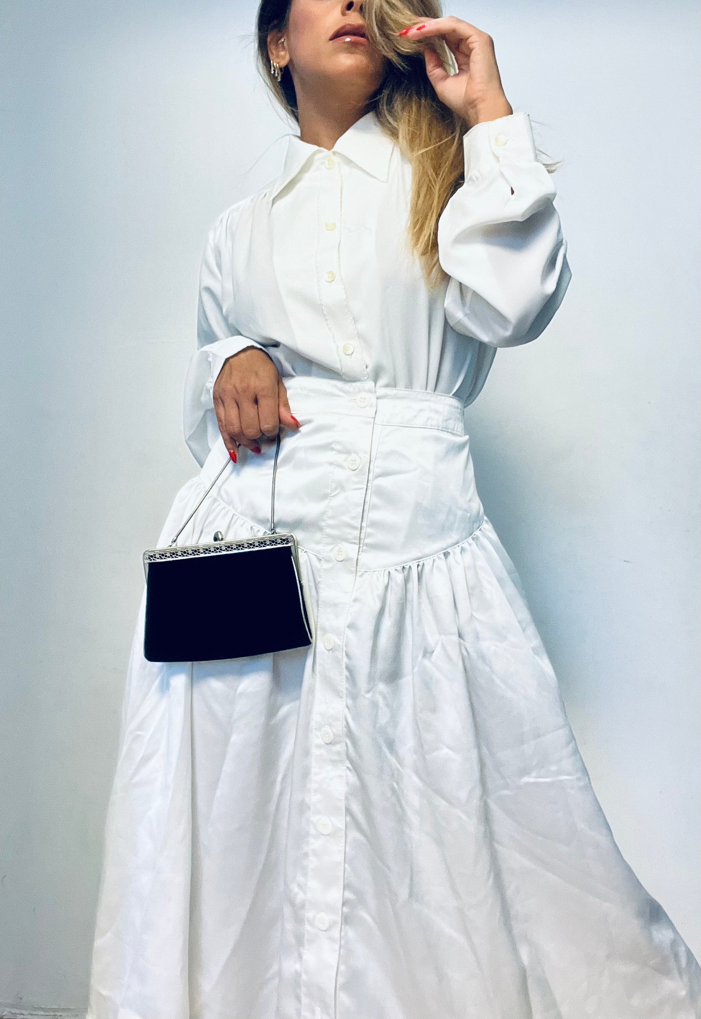 White Vintage Buttons Skirt