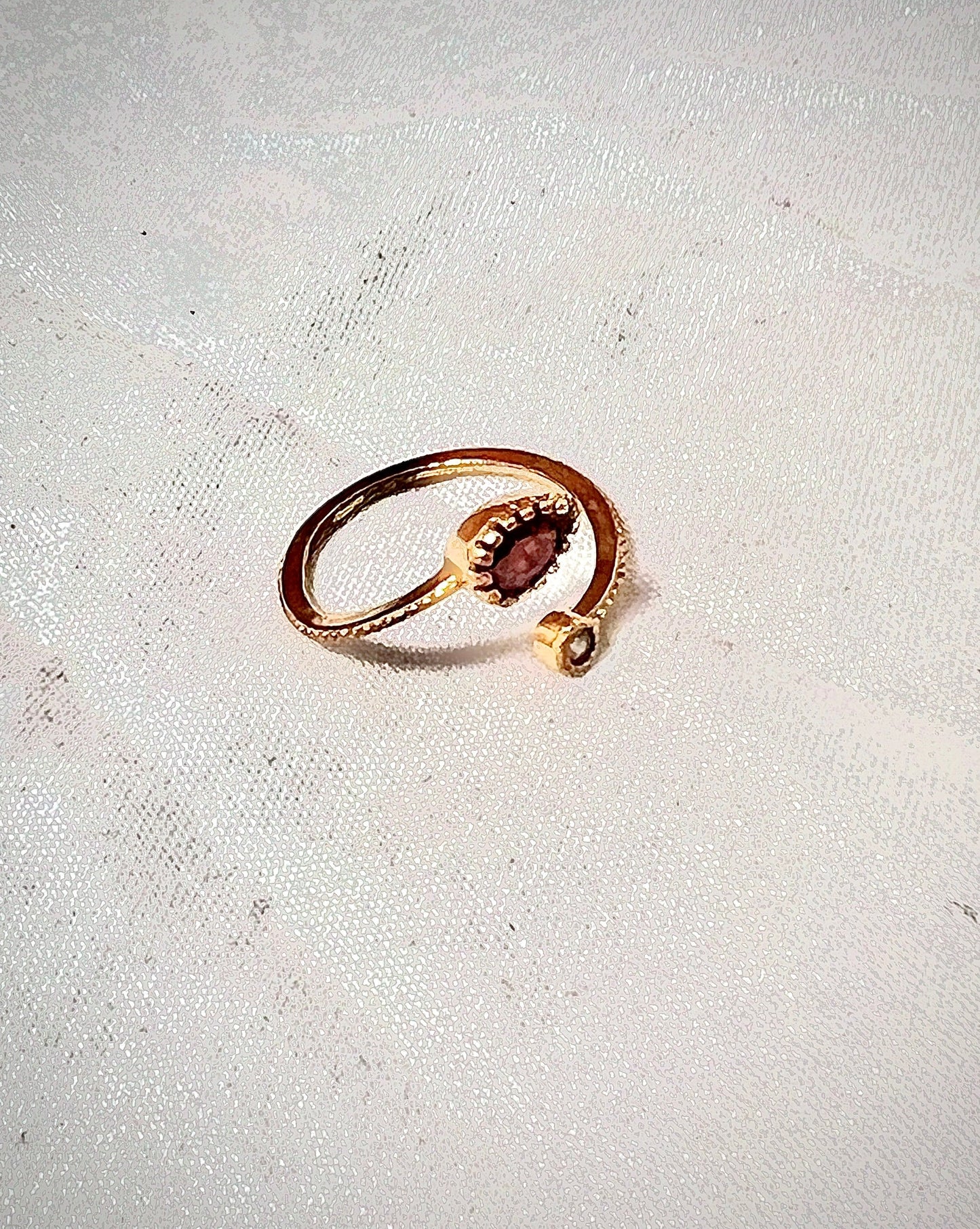 Gold Plated Ring with Burgundy Stone & Zircon