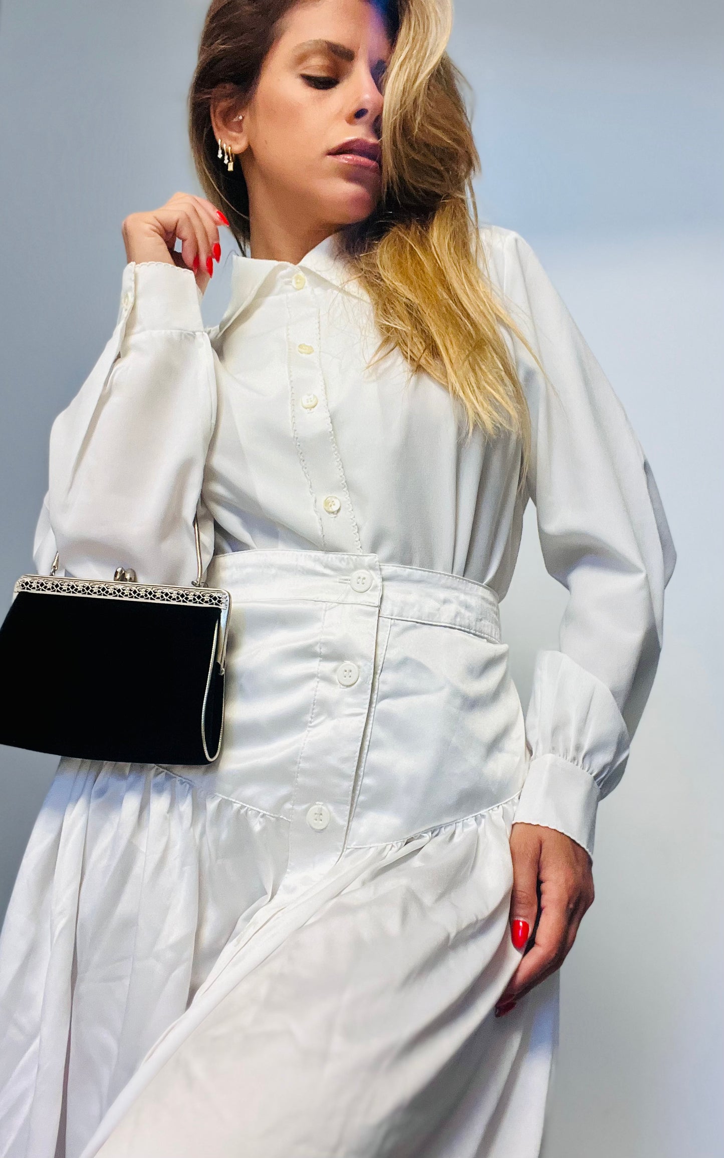 White Vintage Buttons Skirt