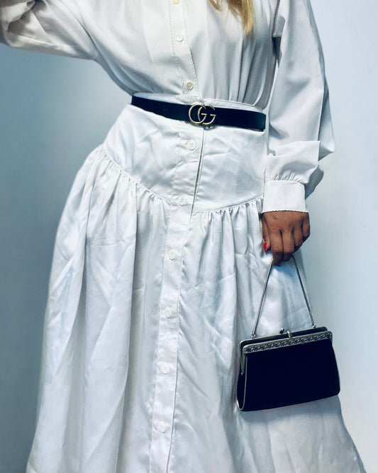 White Vintage Buttons Skirt