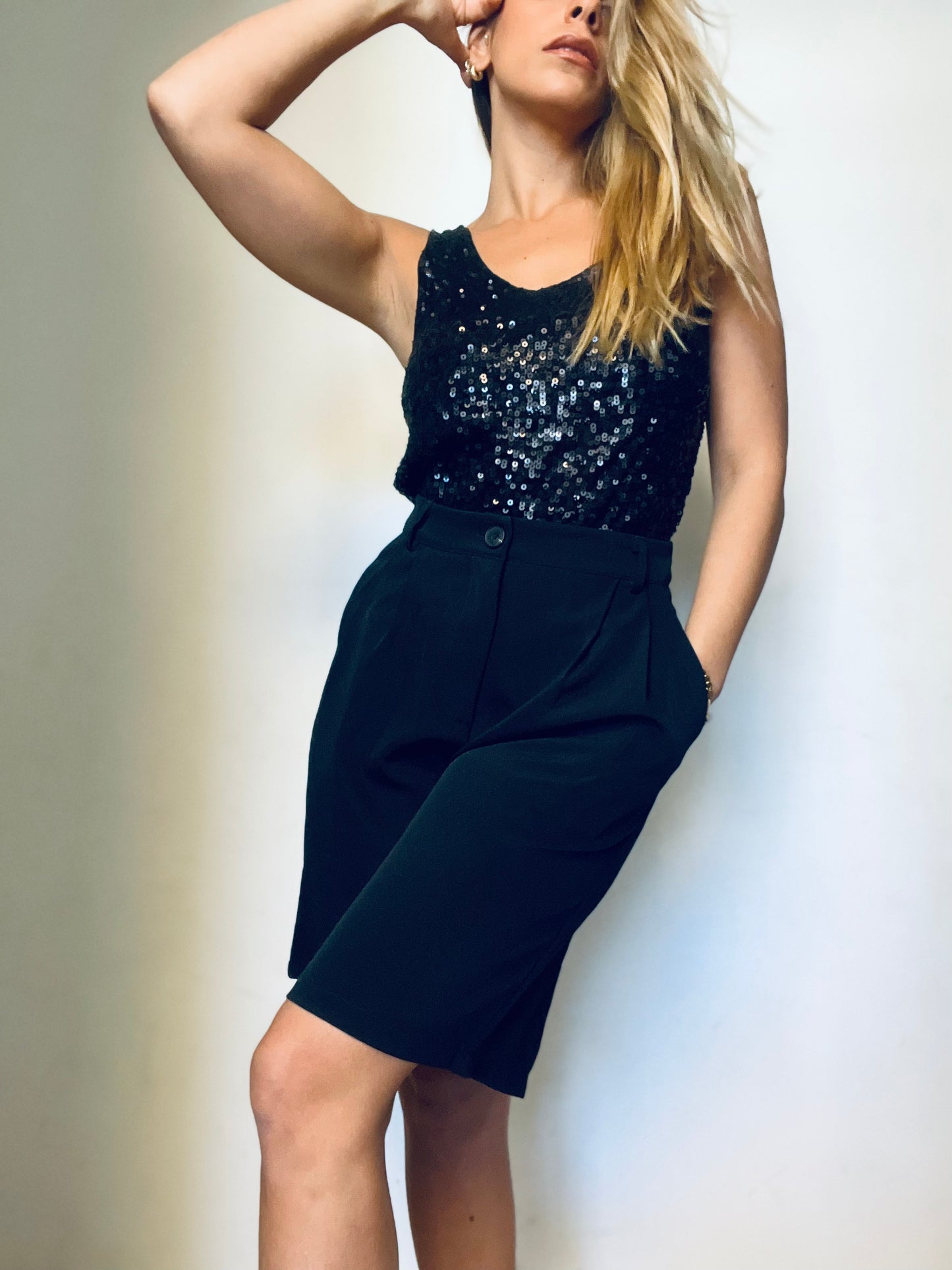 Black Sequins No-Sleeve T-Top