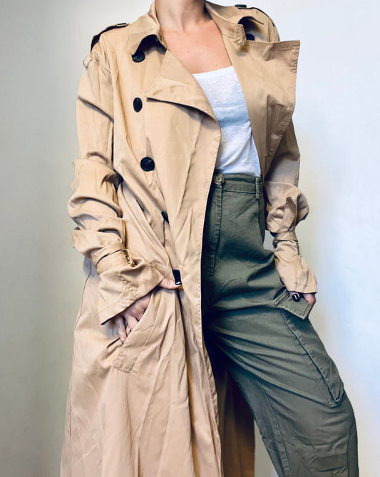 Long Thin Black Buttons Trench Coat